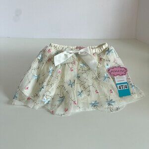 Popatu Tutu Ballerina Skirt Girls 4T/4, Embroidered Flowers on White